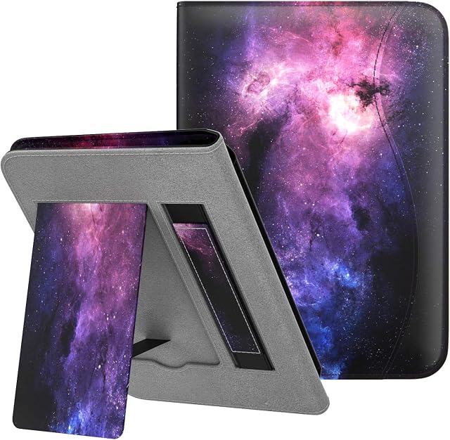 Dadanism Case Fits All-New Kindle 10th Gen 2019 Release / 8th Gen 2016, Slim Shell Lightweight Hands-Free Stand Cover with Hand Strap for Amazon E-Reader Dreamy Nebula Purple (Auto Sleep/Wake)