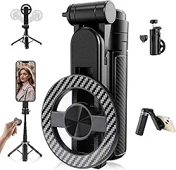 2025 Novo bastão de selfie magnético multifuncional 4 em 1, tripé de telefone de rotação de 360° com controle remoto, tripé portátil extensível, suporte universal de celular para vlog de viagem (preto