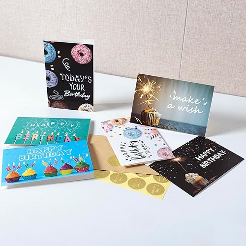 Miniatura 4 de 120 tarjetas de feliz cumpleaños con sobres, tarjetas de cumpleaños a granel con mensaje genérico corto en el interior, 20 diseños únicos, 4 x 6