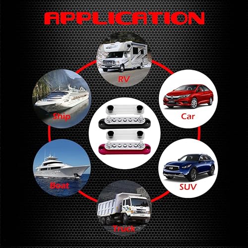 Miniatura 10 de Ampper - Barra de bus de 5 terminales, bloque de distribución de tierra de 4.2 pulgadas, conexión de barra de conexión de batería de latón para