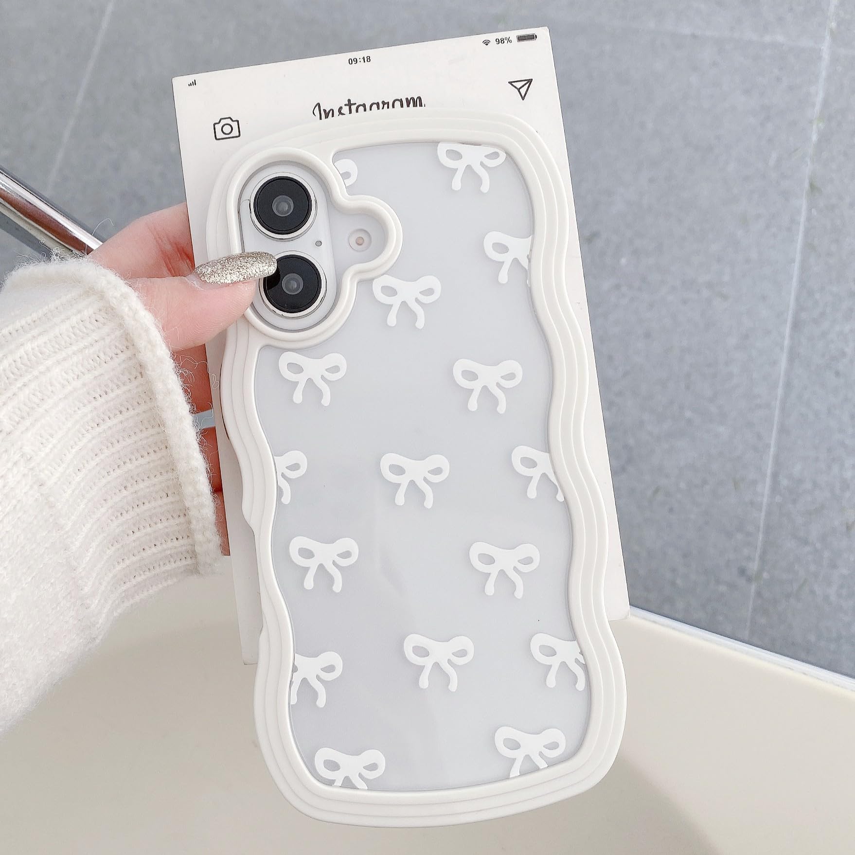 QLTYPRI Bow Case for iPhone 17, Clear Cute Ribbon Bow Phone Case Curly Wavy Aesthetic Phone Cover, Slim Soft Transparent Shockproof Protective Cover for Women Girls - White