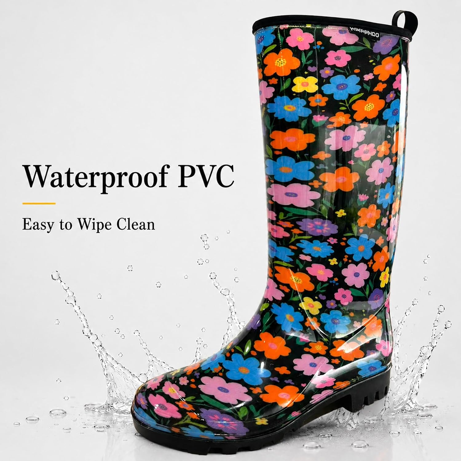 YAAMOO Women’s Tall PVC Rain Boots – Waterproof Non-Slip Garden Boots for Ladies, Lightweight Floral & Print Rubber Shoes