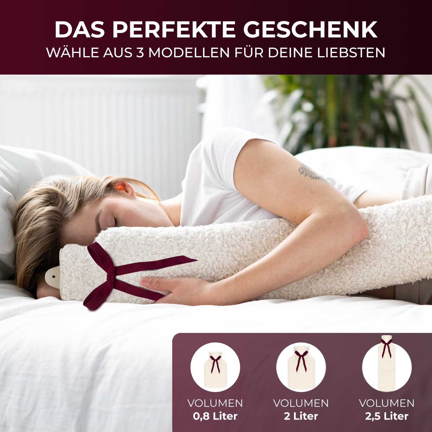 Bolsa de agua caliente con funda de algodón orgánico extrasuave, fabricada en Alemania, botella de agua caliente mullida y cálida para aliviar el dolor, Easy and Green (2,5 L de largo)