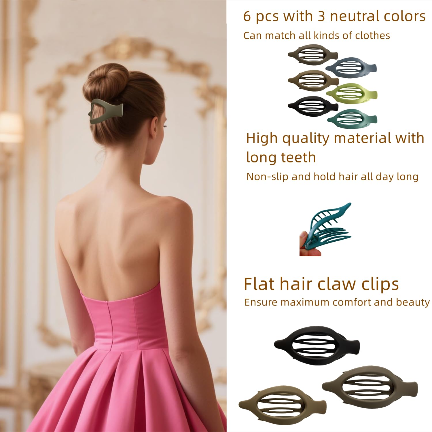 Hair Claw Clips Non-Slip Large Claw Hair Clip for Women and Girls, Strong Hold Banana Hair Clips Jaw Clips for women 6 pcs Pattern 20