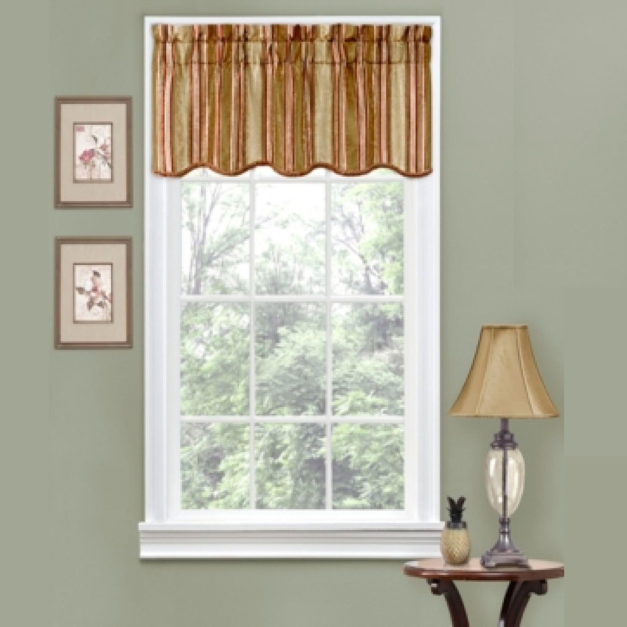 Stripe Ensemble Scalloped Window Valance, Antique, 52x16