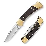 Buck Knives 112 Ranger Hunting Knife, 3 Blade, Lockback Design, Ebony Handle, Brass Bolsters, 420HC Stainless Steel Clip Point Blade, Sheath Included, Folding Knife Made in the USA, 5.6 oz