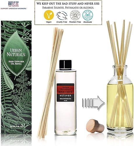Miniatura 90 de Urban Naturals Reed Diffuser Oil Refill Ocean Mist Sea Salt with Salt Spray, Violet Leaf, Sea Grass, Driftwood 8 oz + Free Reed Sticks, Made in The