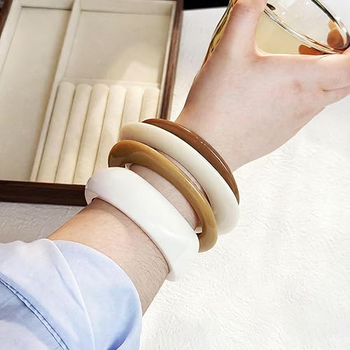 Miniatura 7 de Pulsera de resina gruesa para mujer, estilo vintage, de resina de carey, juego de pulseras anchas de acetato, pulsera acrílica, joyería de