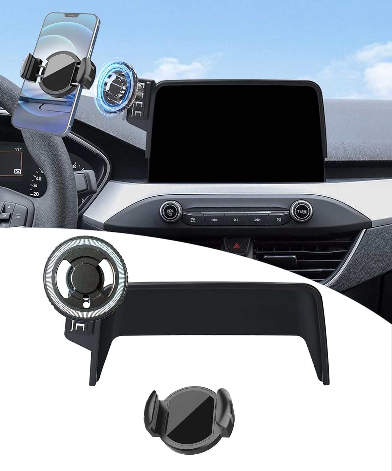 Magnetic Car Phone Mount for 2020 2021 2022 2023 2024 Ford Explorer Accessories,for MagSafe Strong Magnets Cell Phone Holder 10.1-Inch Screen Cradles,with Portable Phone Gripper 360° Rotation