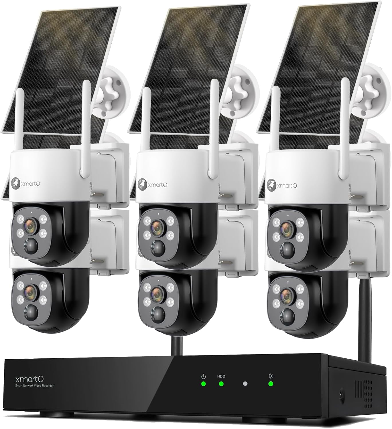 xmartO Wire-Free PTZ Solar Home Security Camera System Wireless, 6-Set 2K 4MP QHD CCTV Camera Kit with 4k 10CH Expandable Wi-Fi 6 NVR, All-Weather Solar Charge