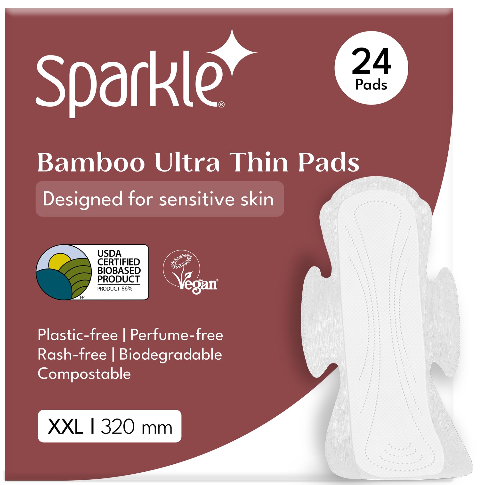Sparkle Bamboo Ultra Thin Pads XXL| Plant Based Sanitary Pads for Women | 100% Rash-Free sanitary napkins | Leak-Proof | Organic Pads | Period Pad Softer than Cotton Sanitary Pads | Heavy Absorbency | XXL, 24 Count-image-33