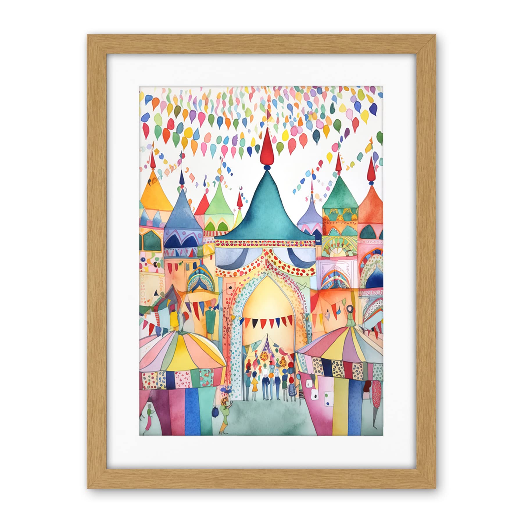 Artery8 Festival Folk Art Watercolour Painting Artwork Framed Wall Art Print 18X24 Inch