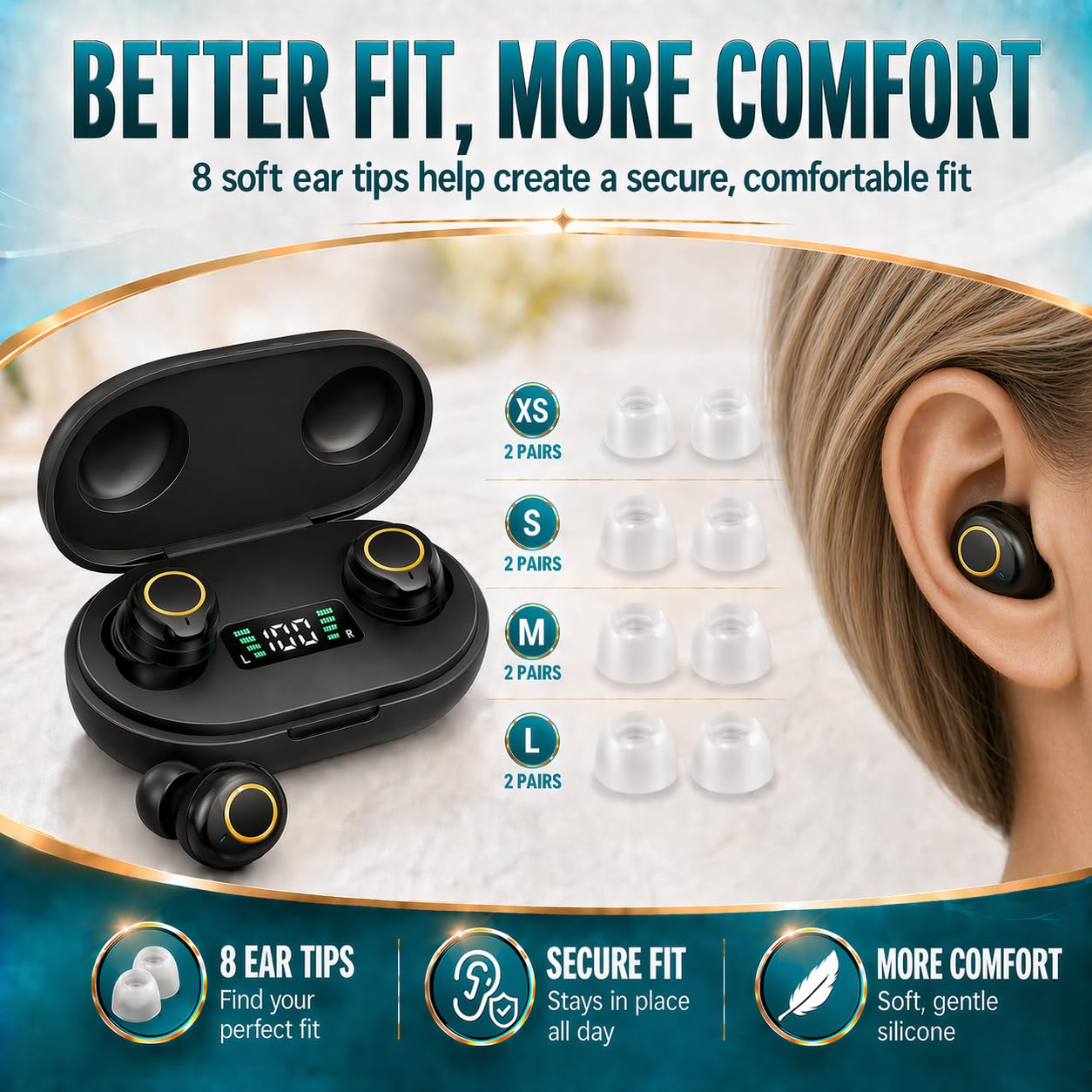Amplificador auditivo para personas mayores, funda de carga recargable por USB, sonido aclarador de voz, ligero, ajuste cómodo, diseño estilo auriculares (negro)