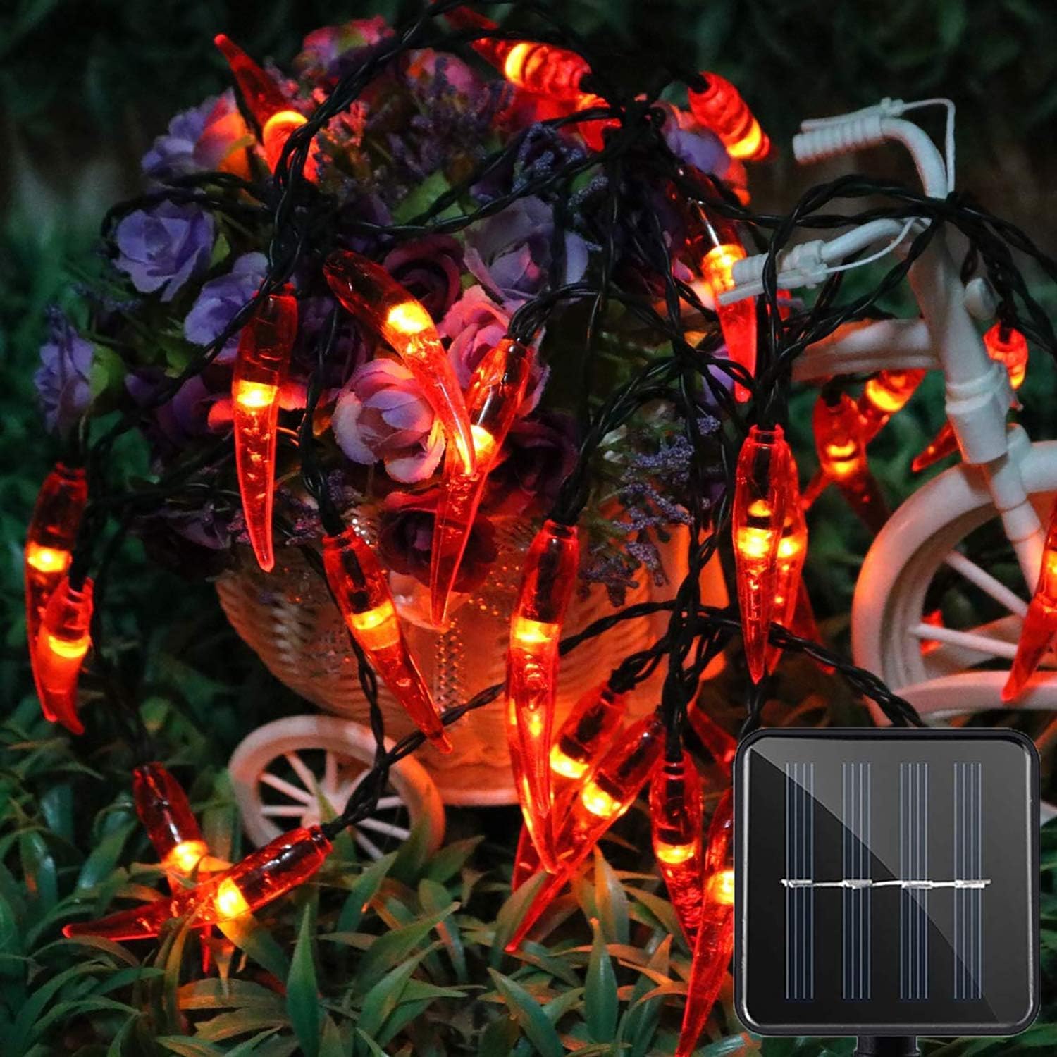 EONANT Solar Chilli String Lights, Waterproof Red Chilli Garden Outdoor Lighting for Christmas Decoration, Patio, Kitchen, Party, Wedding, Christmas, Chinese New Year. (23ft 50LED, Red)