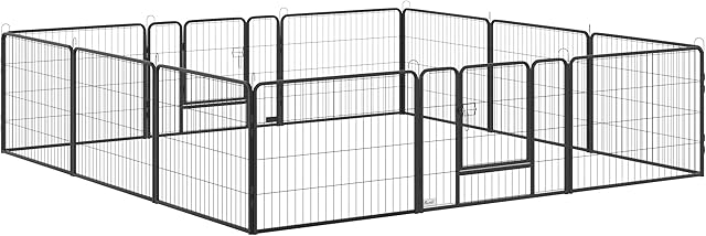 PawHut Heavy Duty Pet Playpen, 12 Panels Dog Pen Puppy Play Pen, Foldable Steel Dog Exercise Fence, with 2 Doors Locking Latch, 80 x 60 cm
