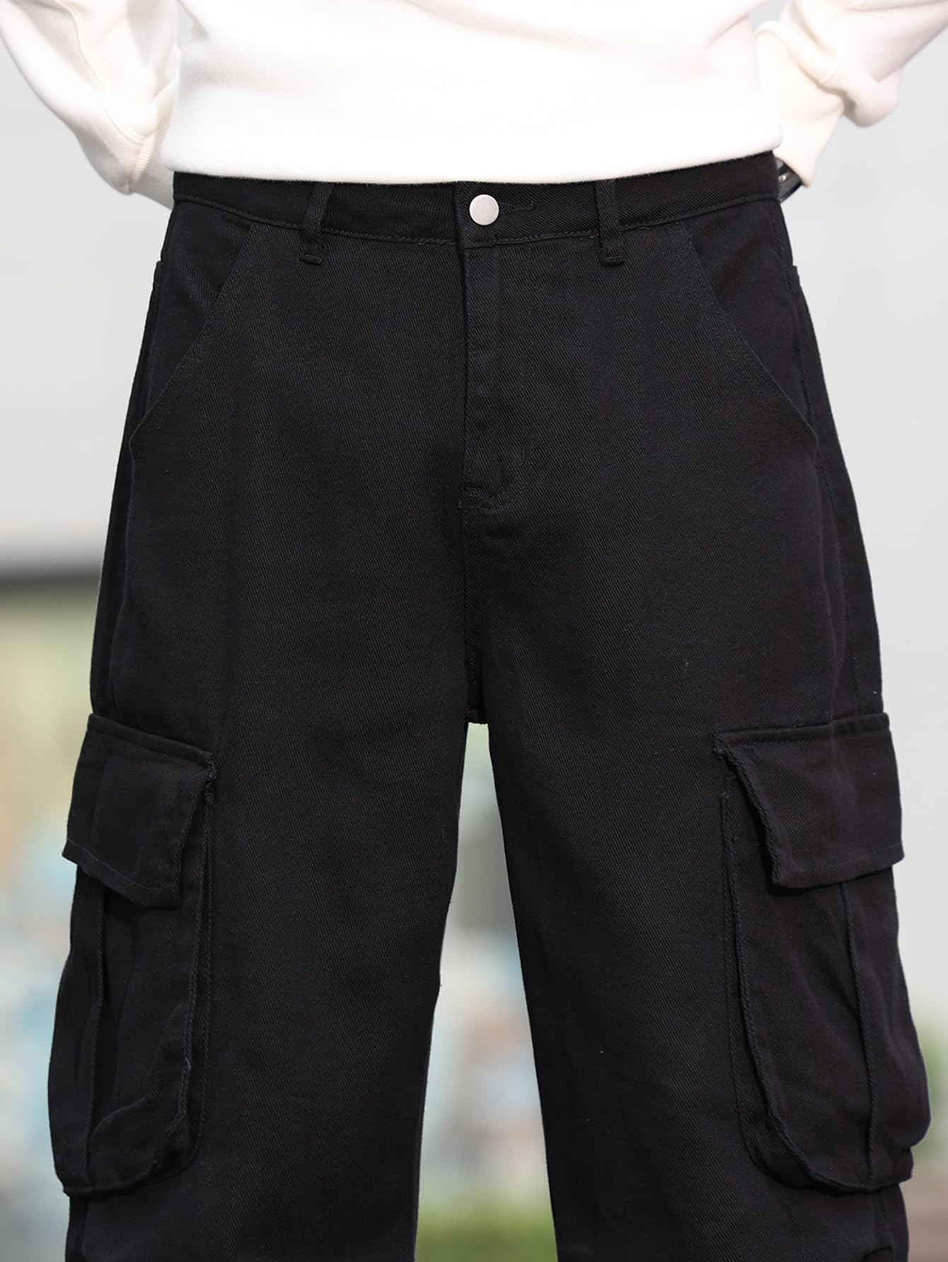 Pantalones Cargo Vaqueros de Pierna Ancha para Hombre Holgados de Peso Medio con Bolsillos Skater Y2k Hip Hop Streetwear