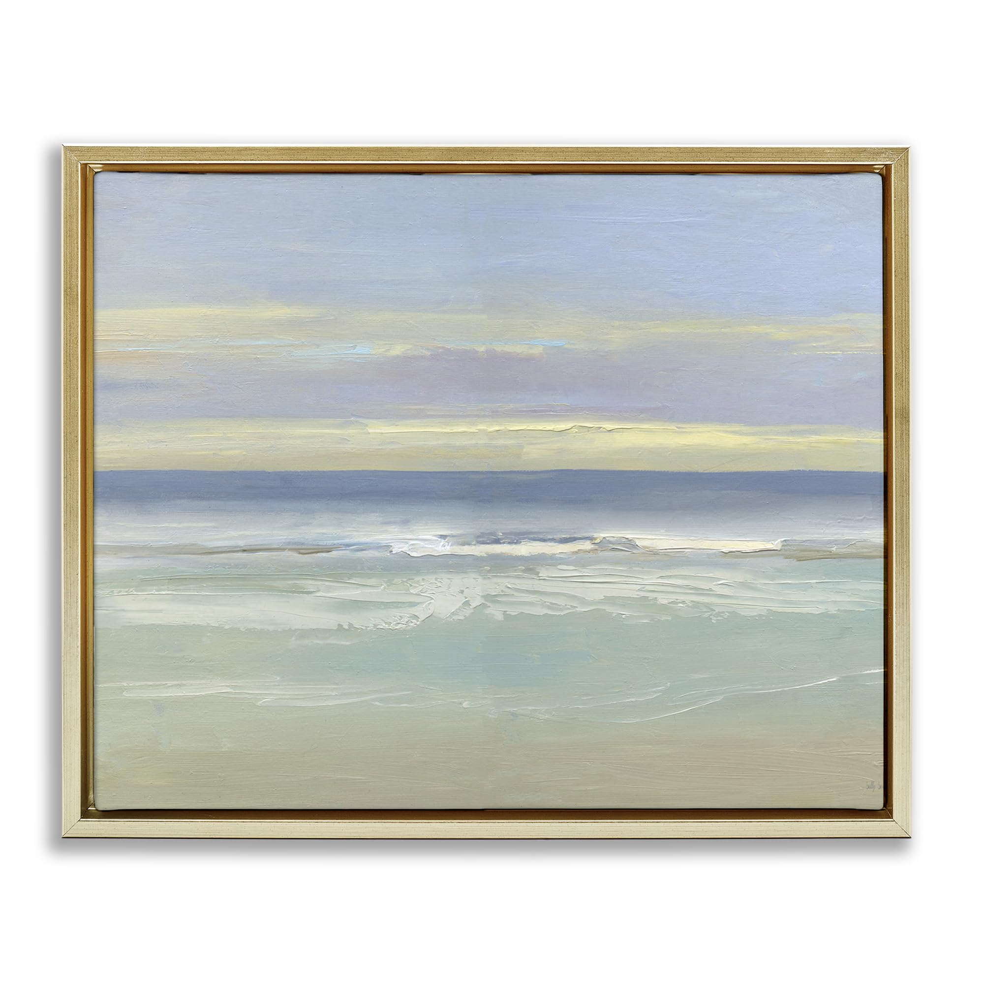 Stupell Industries Tranquil Coastal Morning Waves 'Tranquil Coastal Morning Waves', Floating Frame Canvas Art, Gold, 31 X 25 Inches, Easy To Hang And Sturdy, Made In Usa, By Sally Swatland