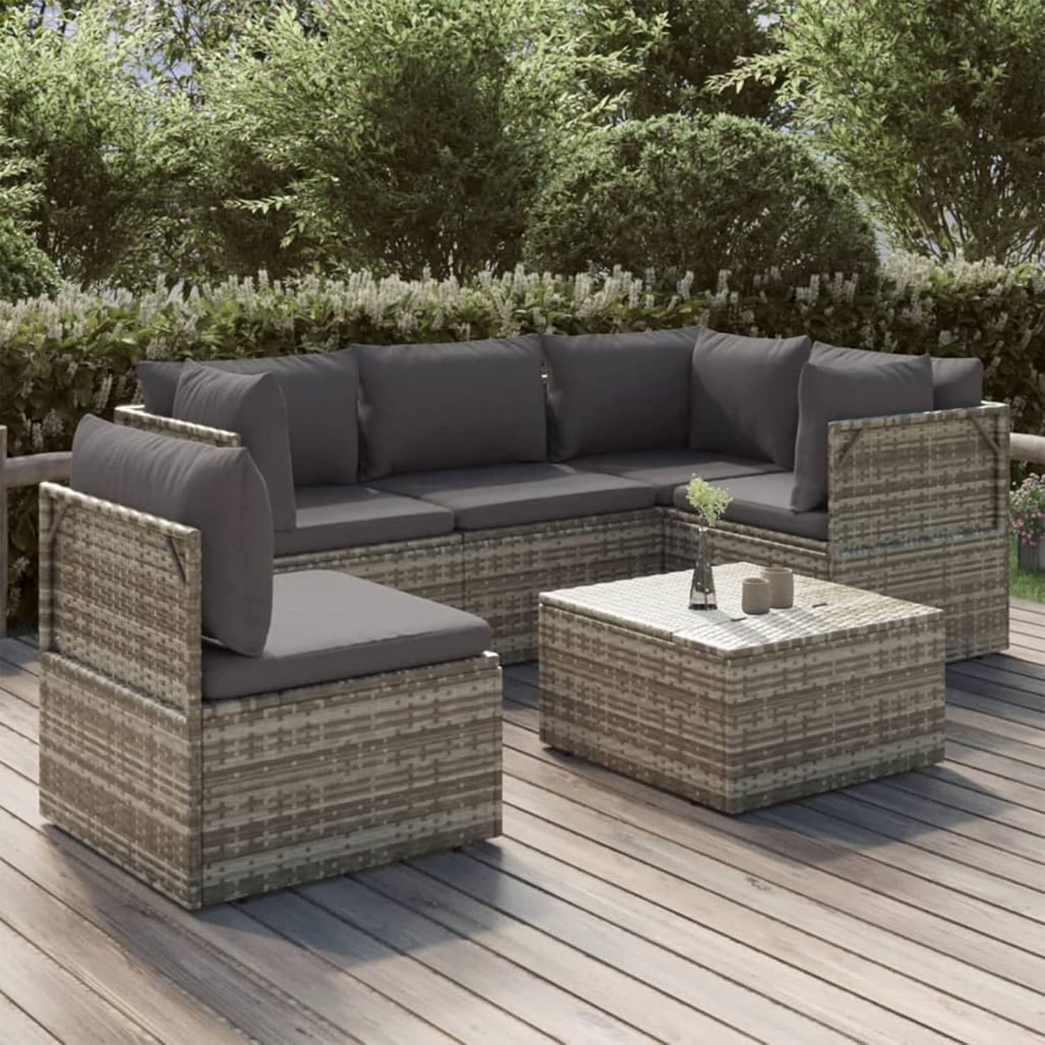 Yolola Lounge Set Mit Stauraum 6TLGType 3 Gartenlounge Rattan Grau