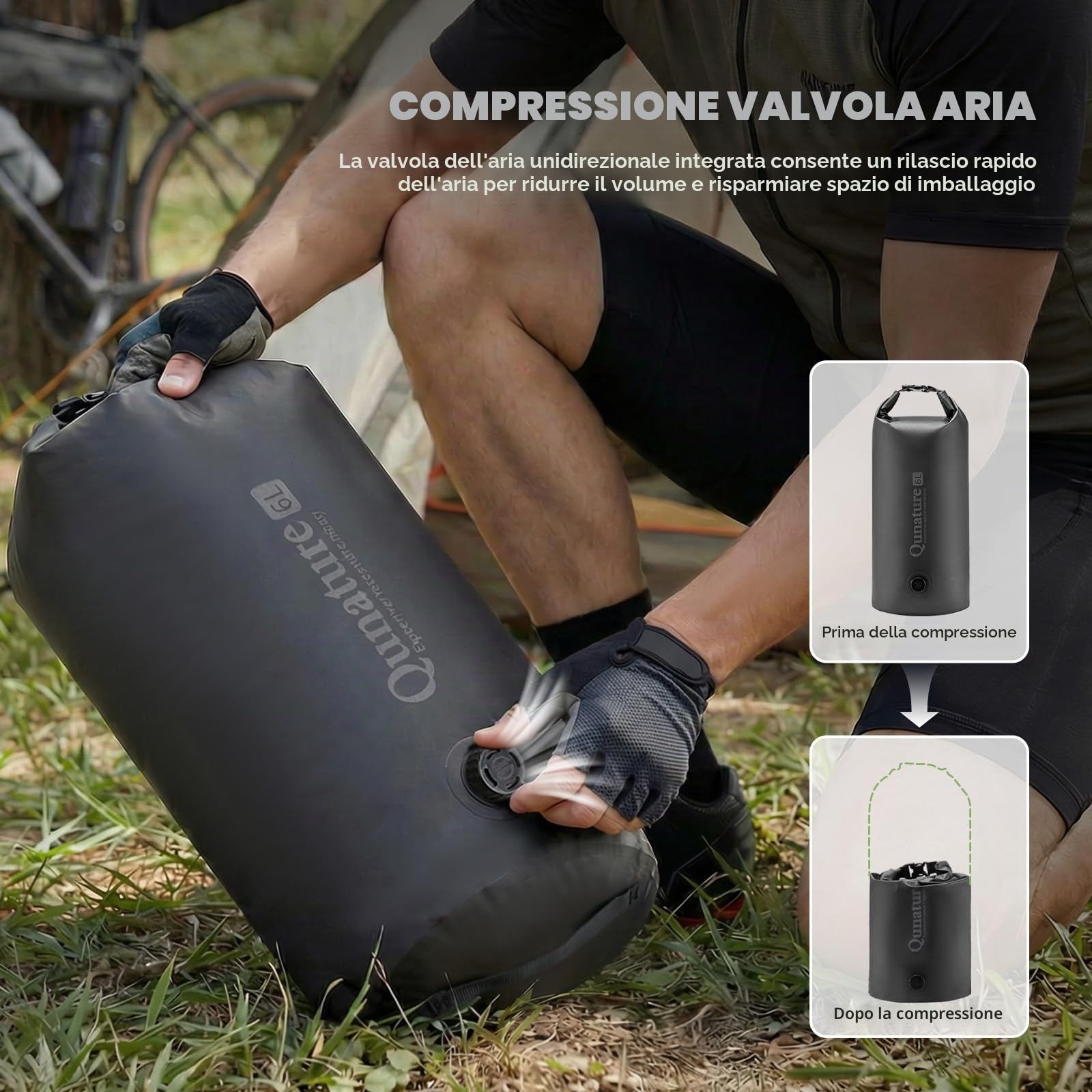 Borsa Impermeabile per Forcella Anteriore Bici 6L, Sacca Dry Bag con Base Magnetica e Valvola a Compressione, con Chiusura Roll-Top, per Bikepacking Spiaggia Ciclismo