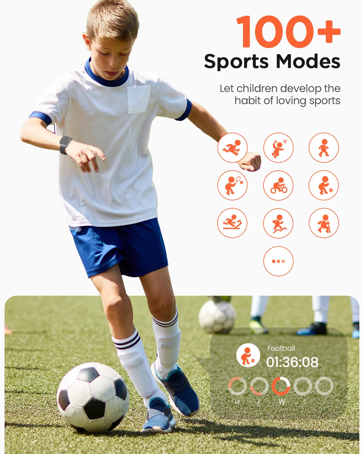 JoJoego Fitness Tracker Smartwatch Bambini, Orologio Smartwatch Bambino con 100+ Modalità Sportive, Contapassi, Frequenza Cardiaca, Monitor del Sonno, Impermeabile IP68, Regalo per Ado 5-16, Nero