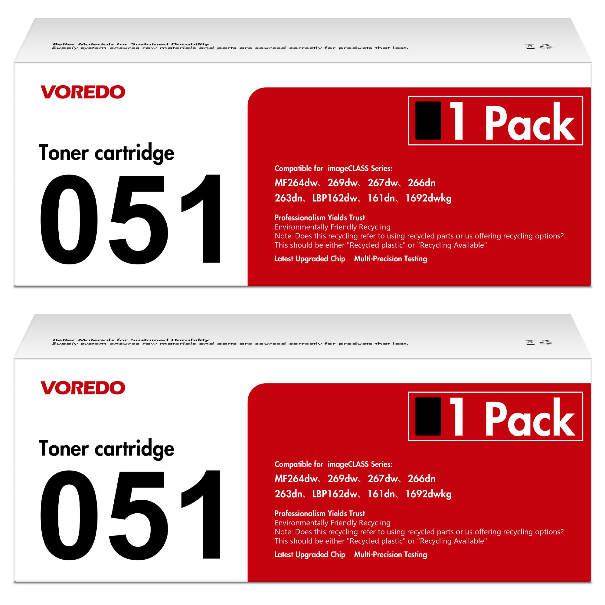 VOREDO051 Toner Cartridge Compatible for Canon 051 051H CRG051 CRG051H for Canon imageCLASS MF269dw MF267dw MF264dw MF266dn MF263dn LBP162dw LBP1692dwkg LBP161dn Printer(2 Pack)