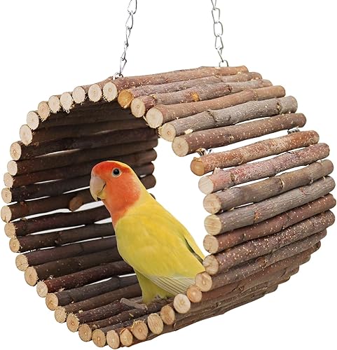 Miniatura 7 de Juguetes de columpio para loros, soporte colgante para pájaros, hamaca de loro de madera de sauce natural, accesorios para jaula de pájaros,