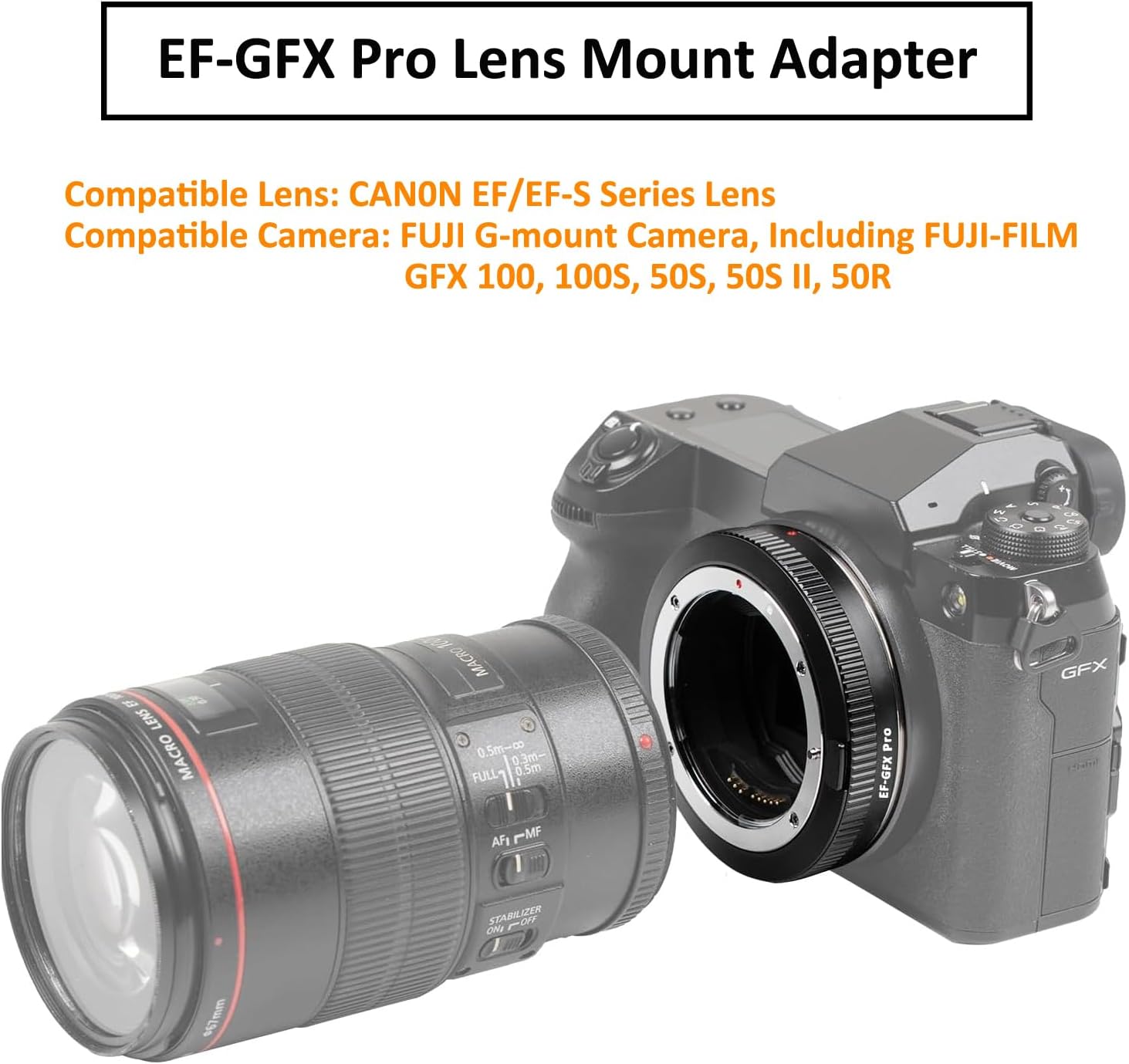 EF-GFX Pro Autofocus Metal Lens Adapter Compatible for Canon EF Series Lens to Fuji G-Mount Camera Fuji-Film GFX 100 100S 50S 50SII 50R