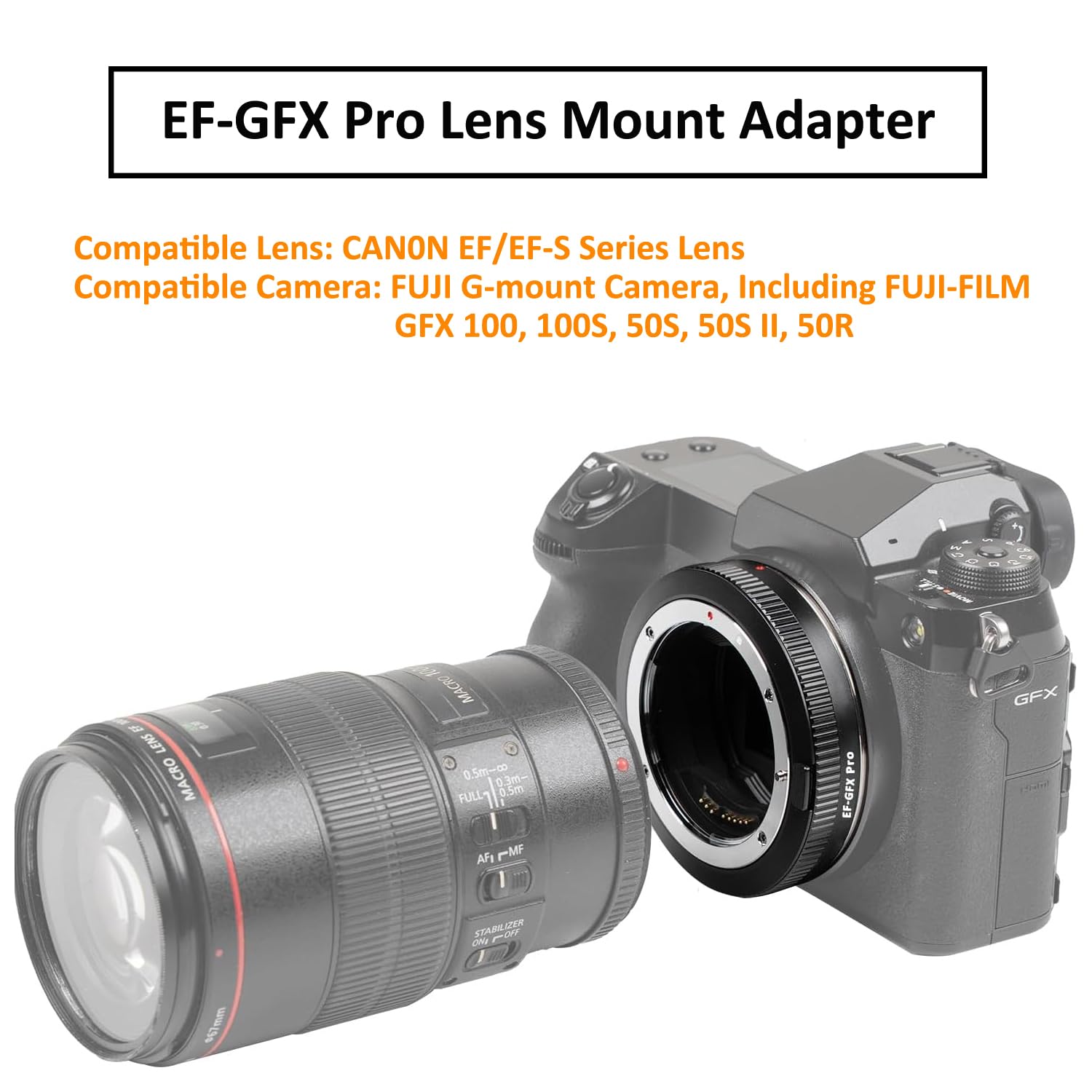 EF-GFX - Adattatore per obiettivo con messa a fuoco automatica, compatibile con obiettivi Canon EF/EF-S su fotocamera Fuji G-mount GFX 100 100S 50S 50SII 50R