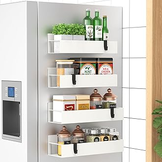 4 Pack Magnetic Spice Storage Rack Organizer for Refrigerator and Oven, Cream White Fridge Organizers and Storage
