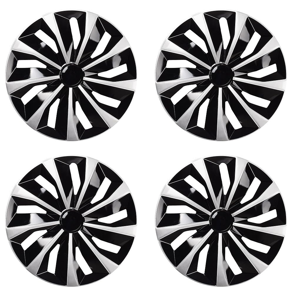 Copricerchi neri argento 15 pollici - 4 pezzi, ABS, installazione a clip