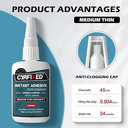 Miniatura 3 de CYAFIXED Super Glue, CA Glue de uso general, adhesivo instantáneo de grado industrial de 4 onzas, adhesivo de cianoacrilato de viscosidad media