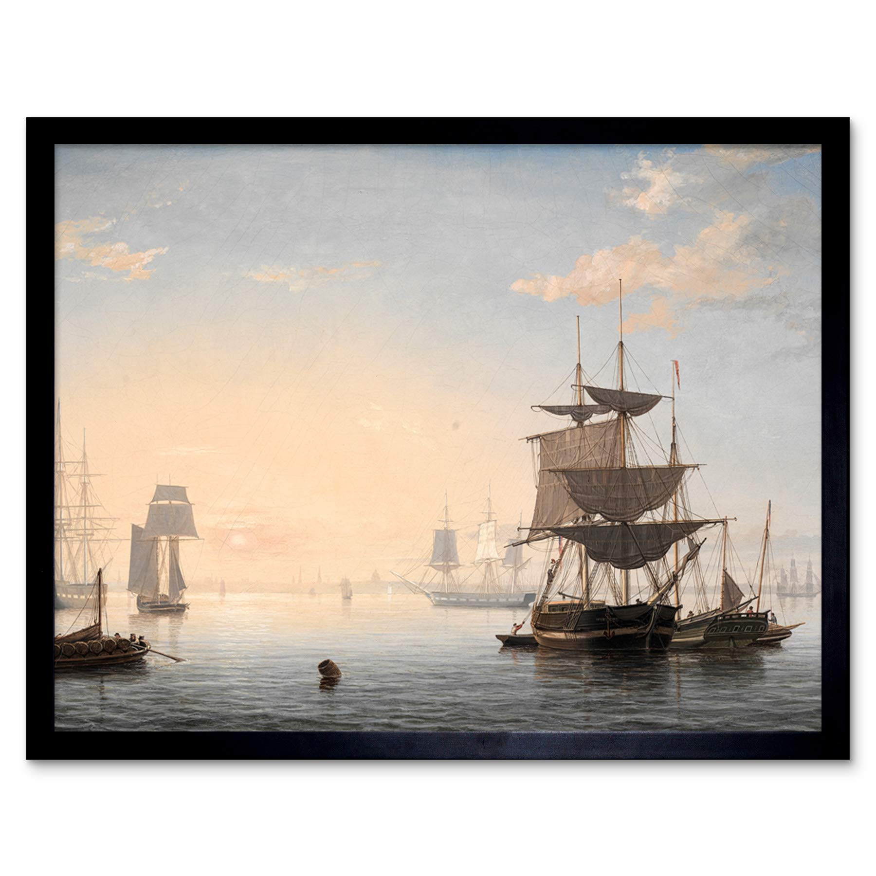 Artery8 Lane Harbour Of Boston City In Distance Art Print Framed Poster Wall Decor 12x16 inch