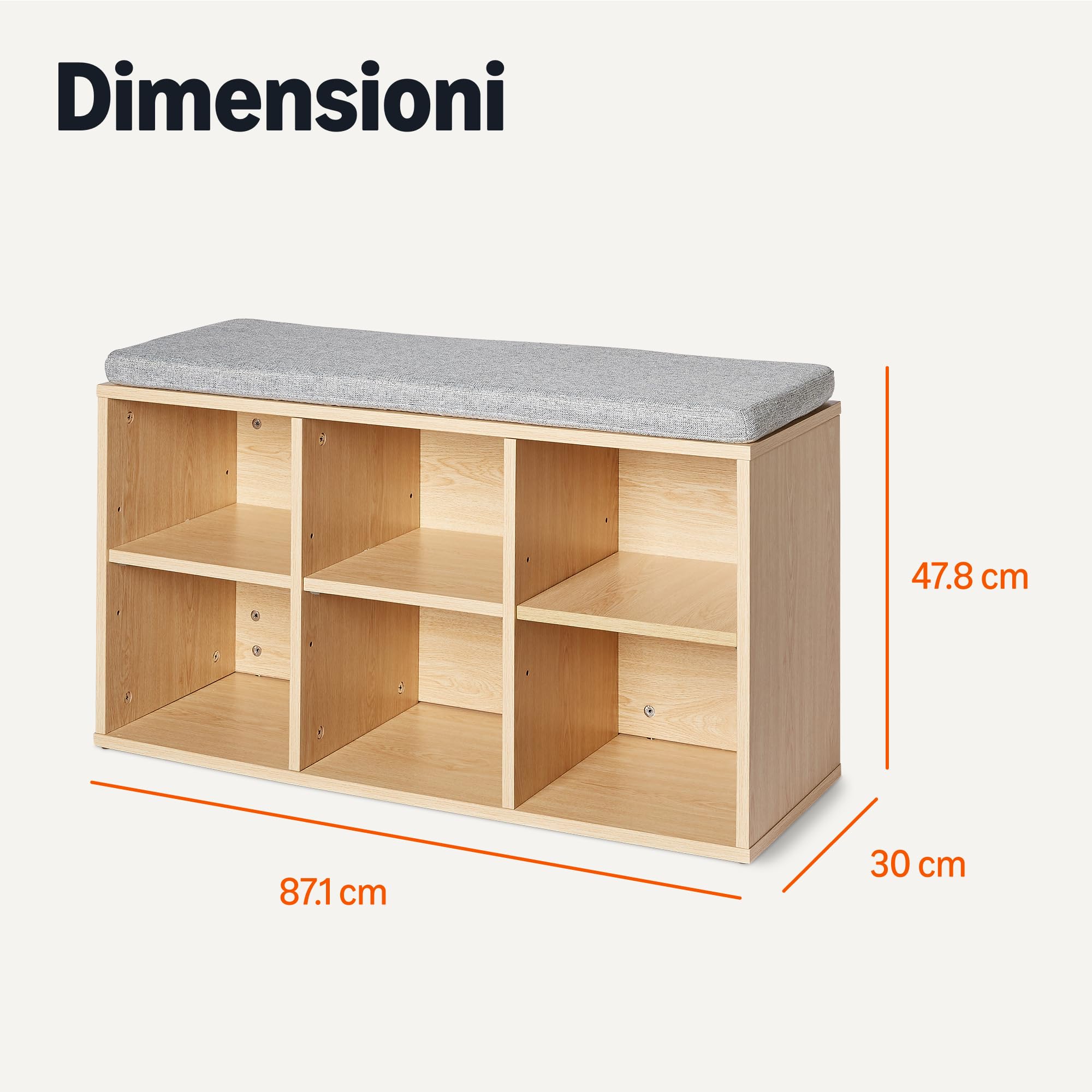 Amazon Basics - Scarpiera con Cuscino, Scarpiera con 6 Scomparti, Ripiani Regolabili, per Ingresso, 87 x 30 x 48cm, Rovere
