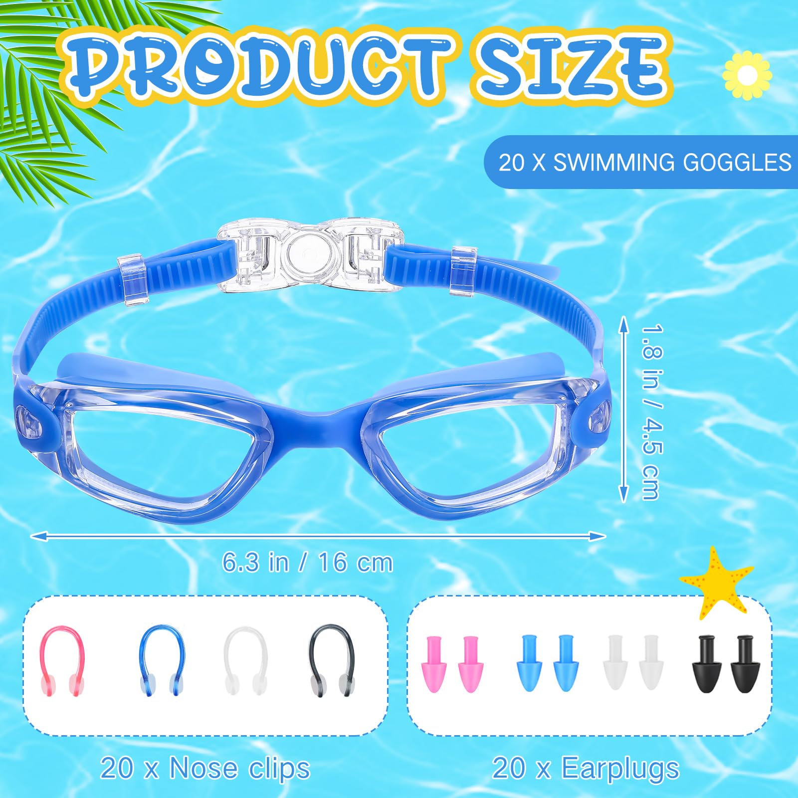 Xuhal 20 Pack Swimming Goggles Bulk Adult Anti Fog UV Protection No Leaking Wide View Goggles for Women Men Youth Multicolor(Bright)