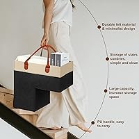 Vista 2 de Shappy Cestas de escalera con asas y panel de soporte, cesta de fieltro de 16 pulgadas para escaleras para alfombras y madera plegable