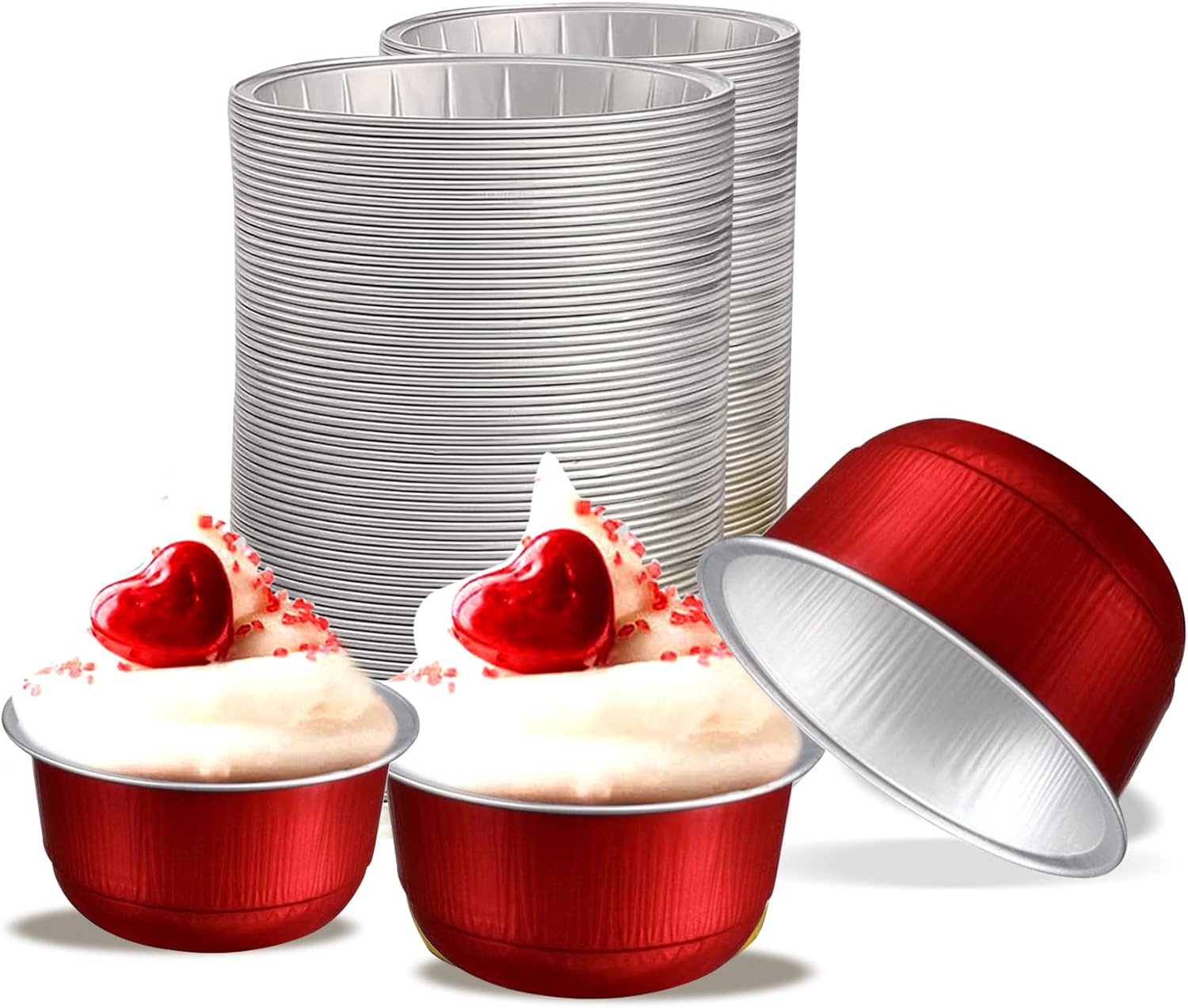 Disposable Pie Tins 3 oz, 100 Pack - Mini Tart Pans, Red Aluminum Foil Round Oven Baking Mini Cake Pan for Pie Tart Quiche