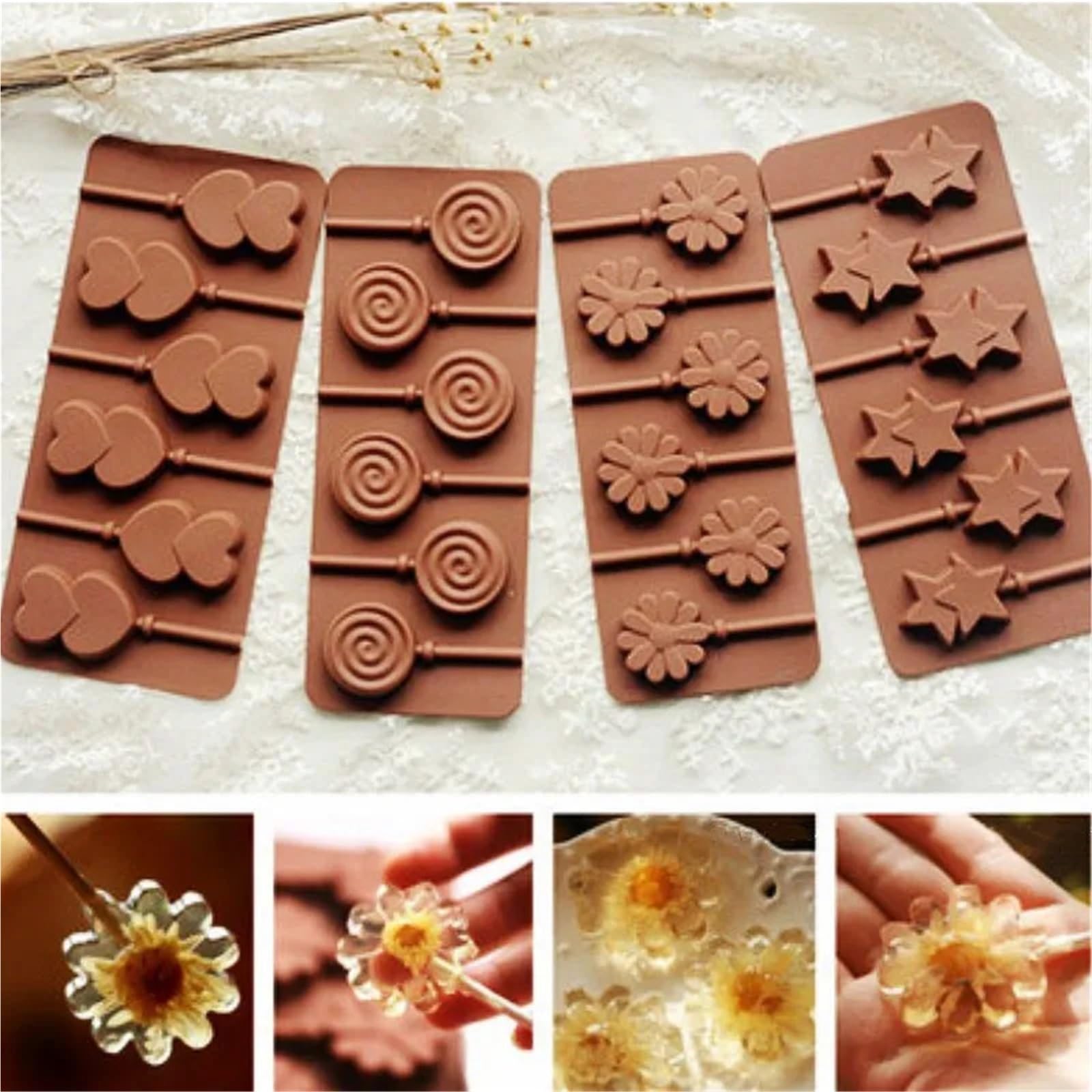 7 pezzi di stampo in silicone rotondo a forma fiore carino for lecca-lecca, caramelle, cioccolato, sapone, teglia Per La Produzione Del Cioccolato