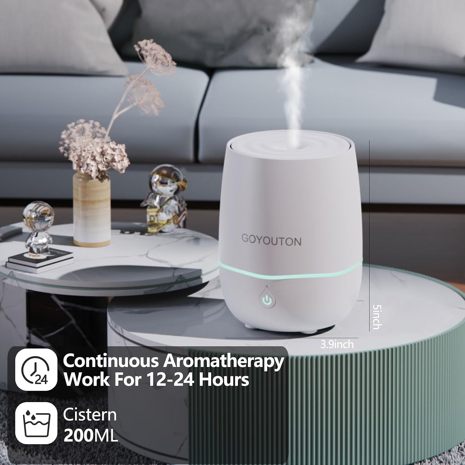 Essential Oil Diffuser, 200ML Diffusers for Home Scent Aromatherapy Diffuser Air Desk Humidifier Oil Diffuser romfor Bedroom Room Office with 7 Color LED Lights Quiet Waterless Auto Shuts-off (White) image 3
