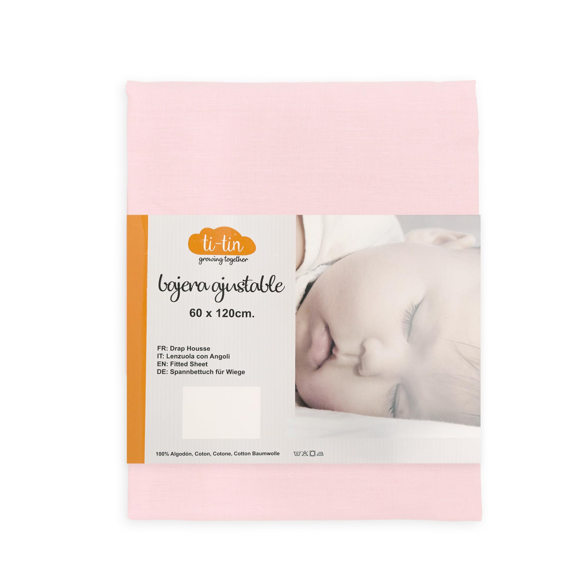 Ti TIN Confezione da 2 Lenzuola con Angoli per Culla 100% Cotone | Set di 2 Lenzuola Regolabili con Elastici, 60x120 cm, 1 Lenzuolo Bianco + 1 Lenzuolo Rosa | 100% cotone, gommato, traspirante e morbido, facile da pulire, adatto all'asciugatrice