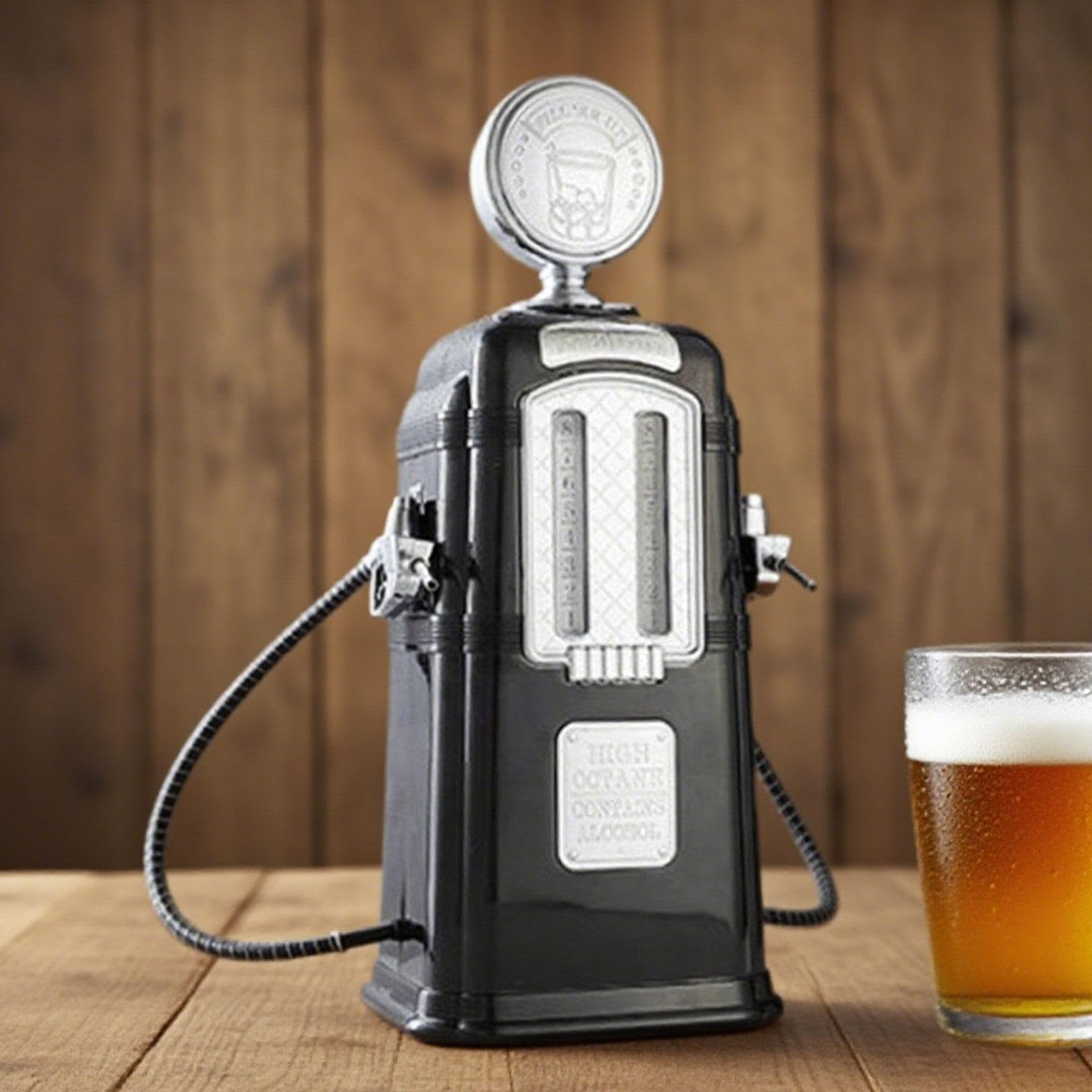 Pump Liquor Dispenser Mini Bier Getränkespender Alkohol Zapfanlage Gasstation Retro Design Aus Stabilem Pp für Hausbar Feiern Partys Männerzimmer, Schwarz