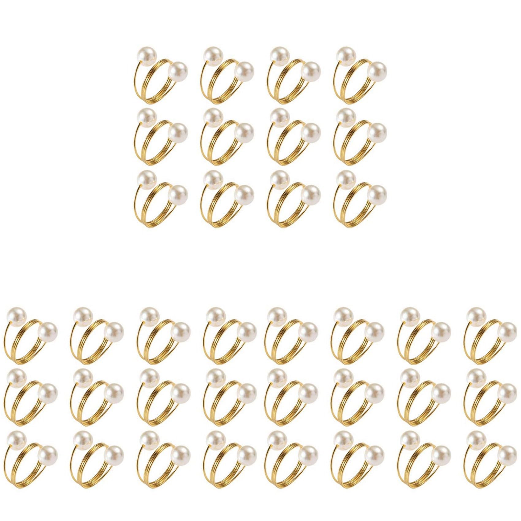 Hndhbfgrt 36 Pcs Double-Pearl Napkin Rings, Napkin Holders, Buckle for Wedding Reception, Festivals, Banquet