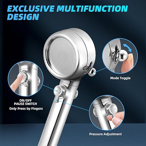 Miniatura 3 de STAIIHOM Cabezal de ducha cromado con cabezales de ducha de mano de alta presión, cabezal de ducha desmontable, ajuste de presión de agua libre para