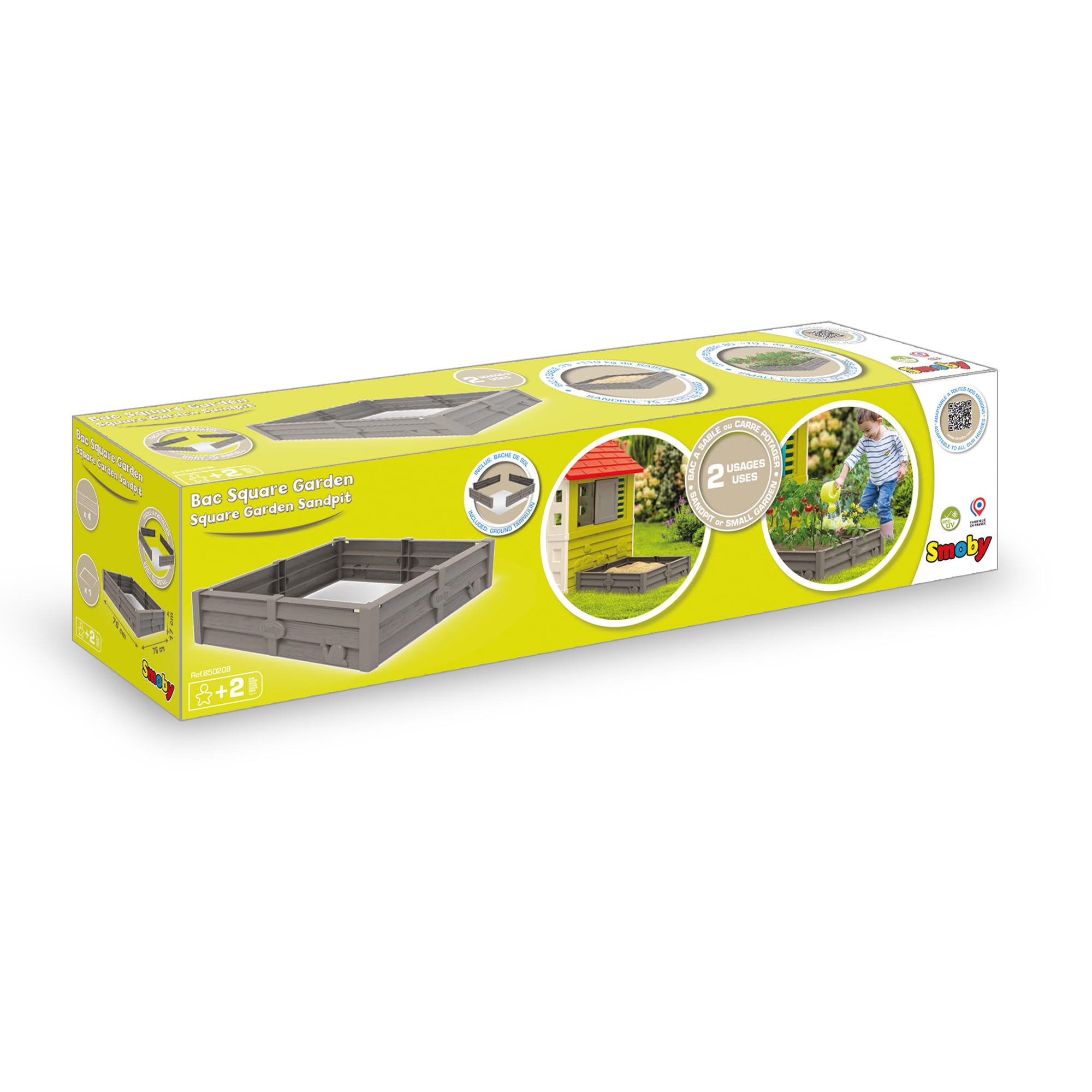Smoby - 2-in-1 Square Garden - Sandkasten oder Gemüsebeet - Zubehör für Spielhaus - 76x76 cm - Mit Bodenplane - recycelter Kunststoff