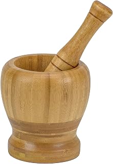 DecorRack Natural Bamboo Mortar and Pestle Set - 4 Inch Spice Grinder with Flat Base for Fresh Kitchen Flavors