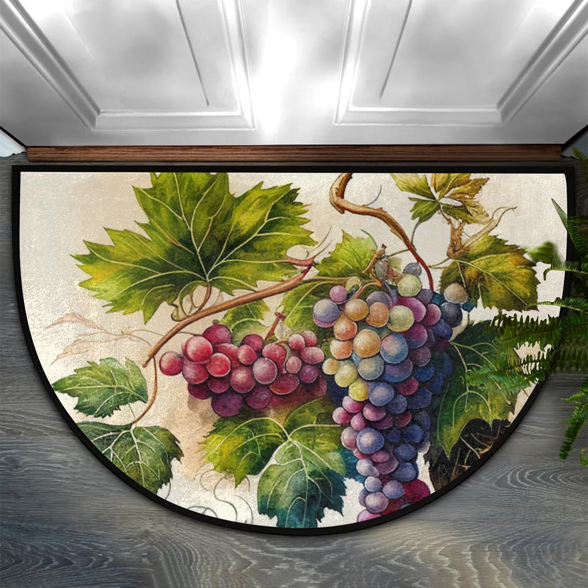 Paillasson demi-rond, motif fruits raisins, rétro, antidérapant, absorbant, lavable, demi-lune pour intérieur et extérieur, terrasse, cuisine, salle de bain, entrée, cheminée, décoration d'intérieur