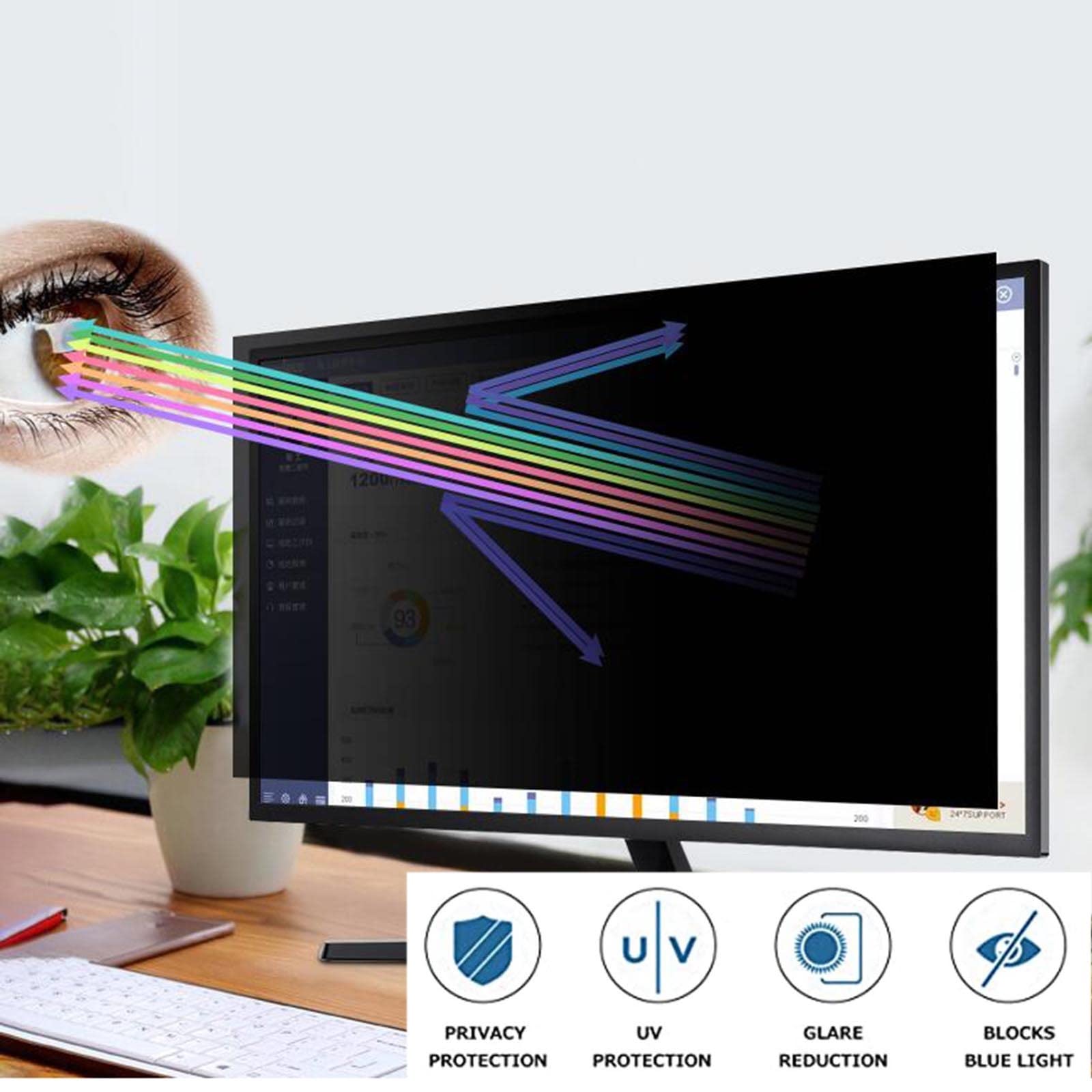 LIGUOYI HD Filtro De Privacidad, Antis Luz Azul, Antis UV, Antimicrobiano, Antis-Reflejos Filtro De Pantalla, Antis-Espionaje Protector De Pantalla para Pantalla Ordenador, Monitor