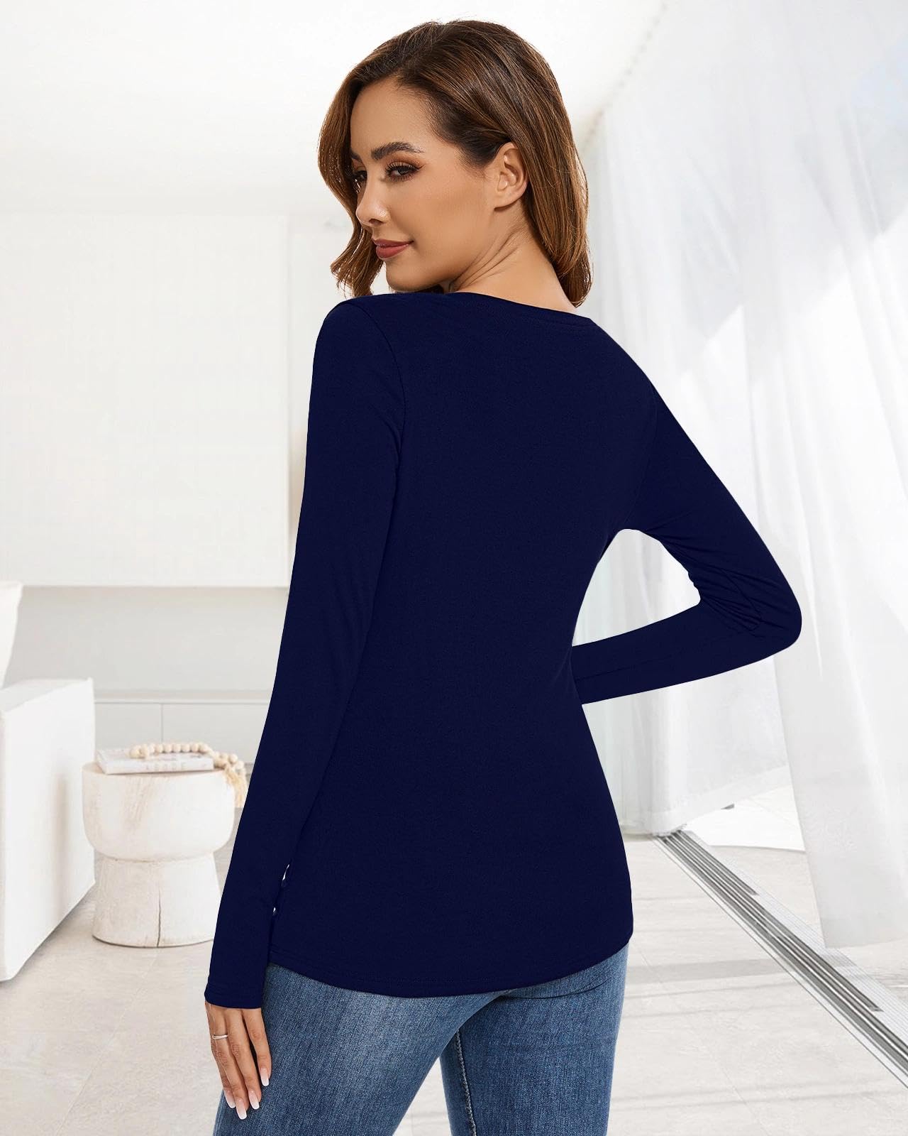 WOWENY Haut thermique pour femme - Sexy - Cross Wrap - Pull d'hiver - Col en forme de cœur - Manches longues - Sous-vêtements thermiques - T-shirt à manches longues en polaire