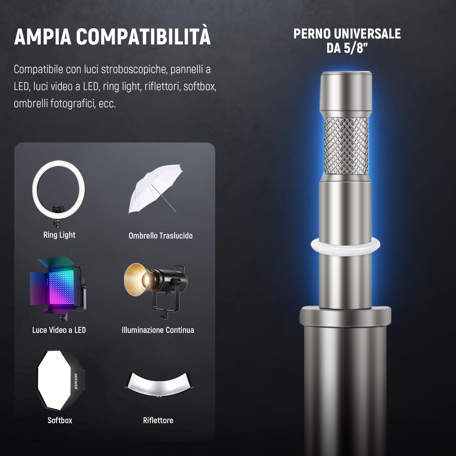 Neewer Supporto per luce ammortizzato ad aria con ruote, supporto regolabile per treppiede, in acciaio inox, supporto con ruote per flash da studio, softbox, riflettore monolight, SC305AW