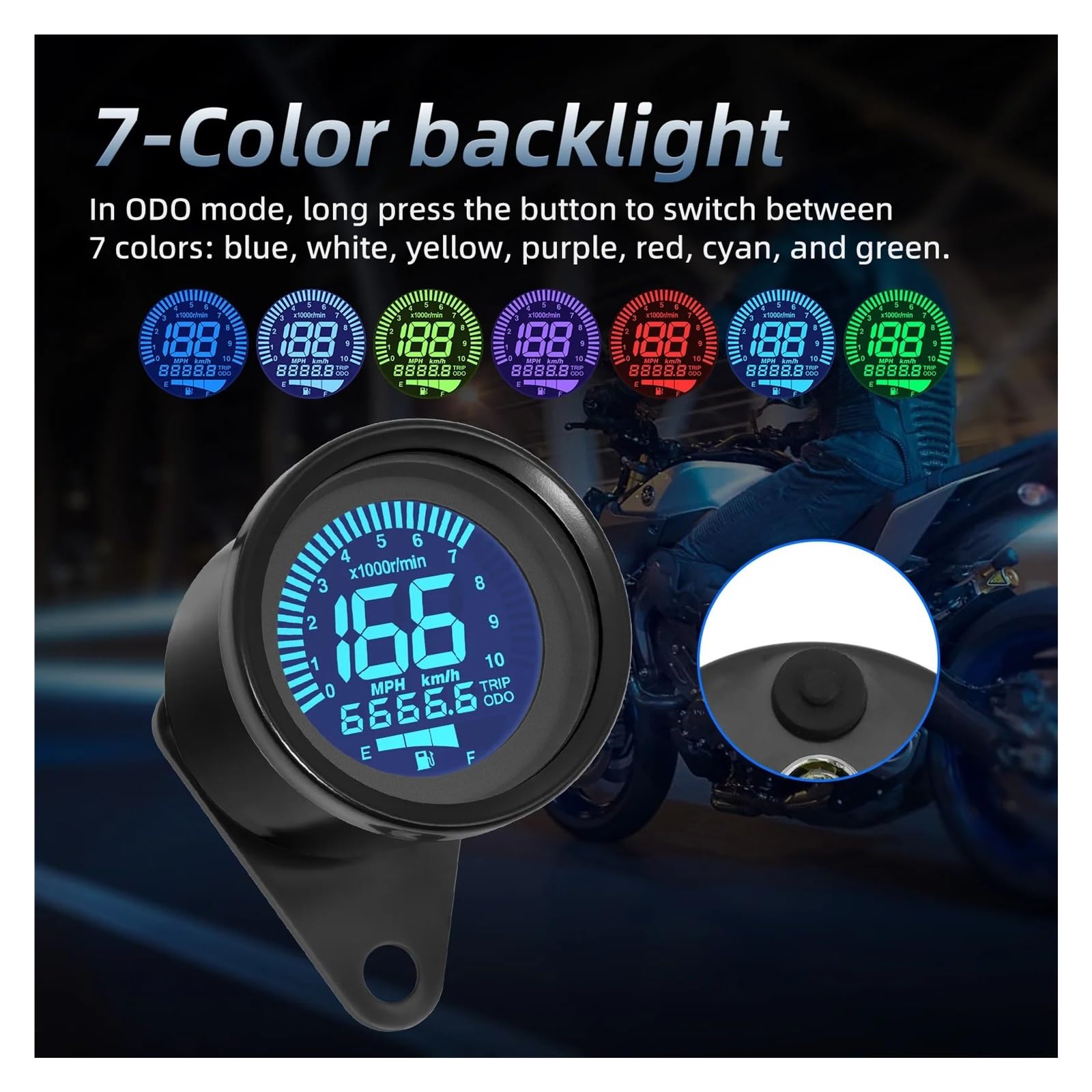 Tachimetro Per Moto A 7 Colori LED Digitale Per Moto E Scooter, Cruscotto, Strumenti RPM, Misuratore Di Livello Dell'olio Universale Tachimetros