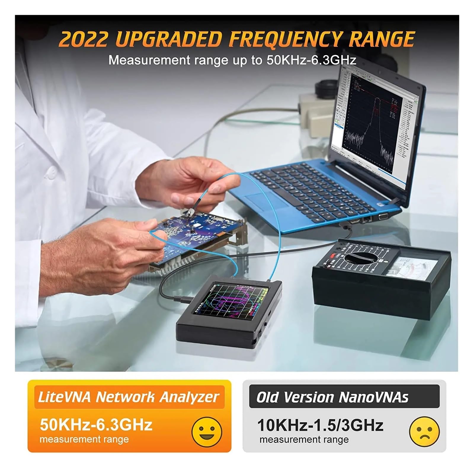 4 Inch 50kHz-6.3GHz / 10KHz -1.5GHz Vector Network Analyzer Antenna Analyzer HF VHF UHF SWR HW Version 4.3(4Inch NanoVNA-H4)